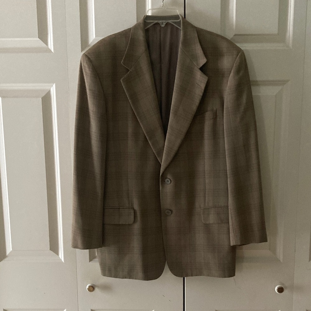 Calvin Klein for Saks Fifth Avenue mens blazer tan glen plaid 44R 100% wool